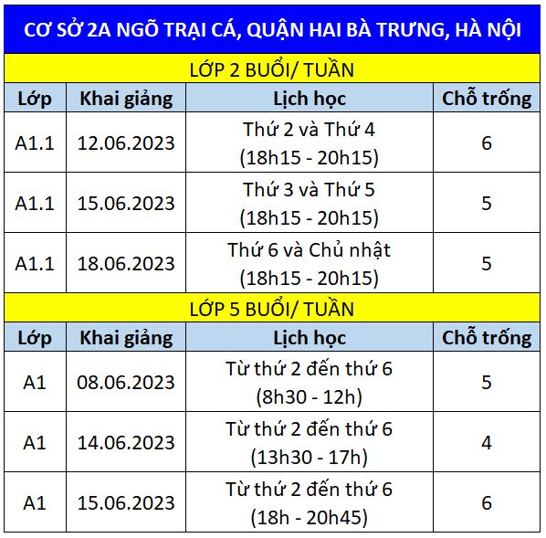 Lịch khai giảng we talent education